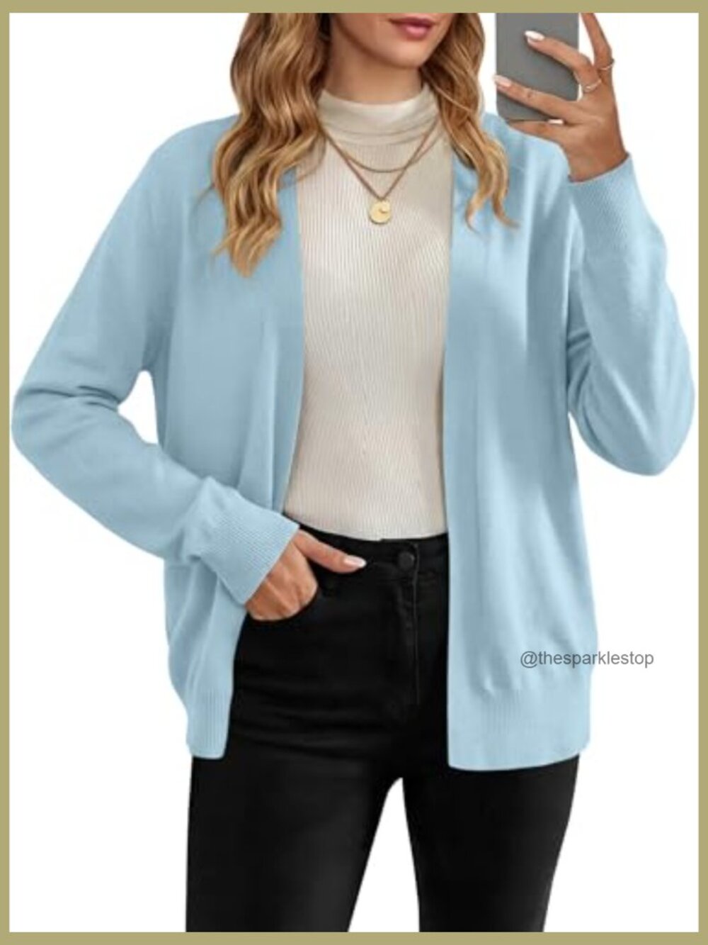 Lightweight Open Front Cardigan Sweater Long Sleeve Duster Coat with Pockets - Picture 2 of 4